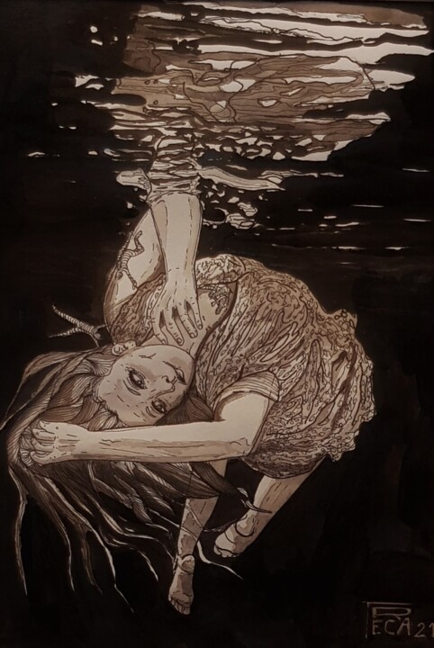 Drawing titled "femme tourmente 2" by Treca, Original Artwork, Ink