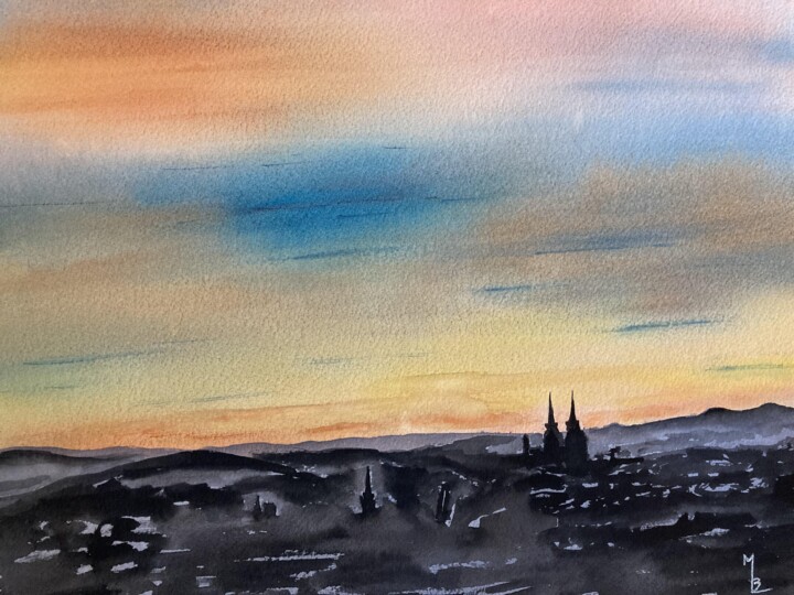 Peinture intitulée "Ma ville" par Mireille Bridier, Œuvre d'art originale, Aquarelle