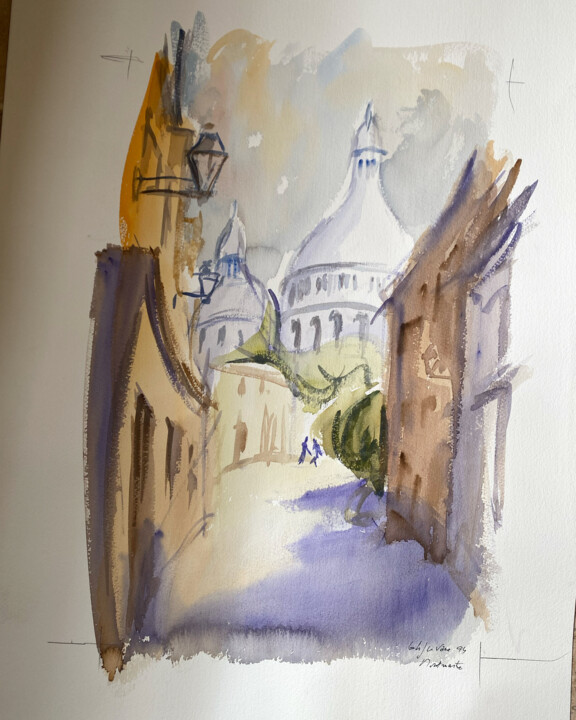 Painting titled "MONTMARTRE" by Jean Retif, Original Artwork, Watercolor