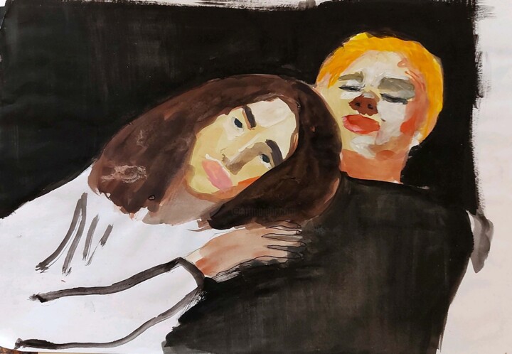Dessin intitulée "Les Amoureux" par Sharon Alfassi, Œuvre d'art originale, Gouache