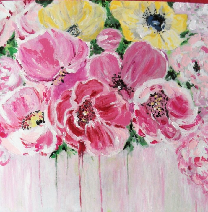 Painting titled "Fleurs abstraites" by Véronique Aufrere, Original Artwork, Acrylic