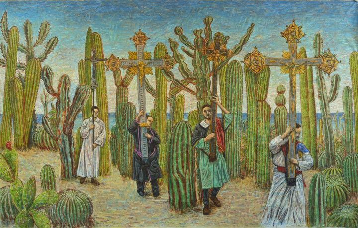 Painting titled "Le chemin des croix" by Mauro Bordin, Original Artwork, Oil