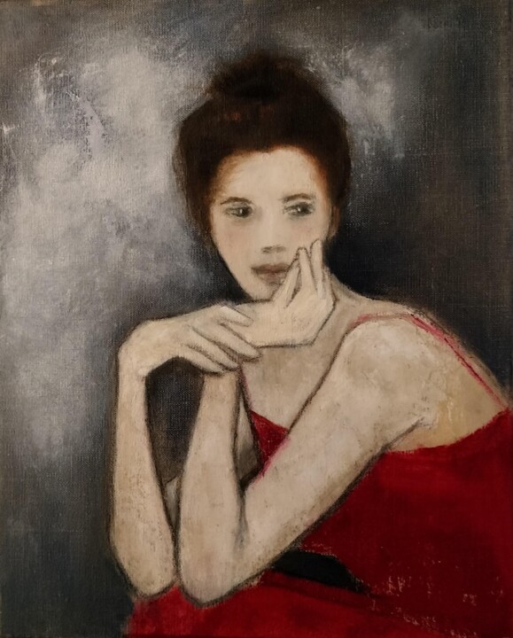 Painting titled "Une robe rouge" by Thalie Cardo, Original Artwork, Oil