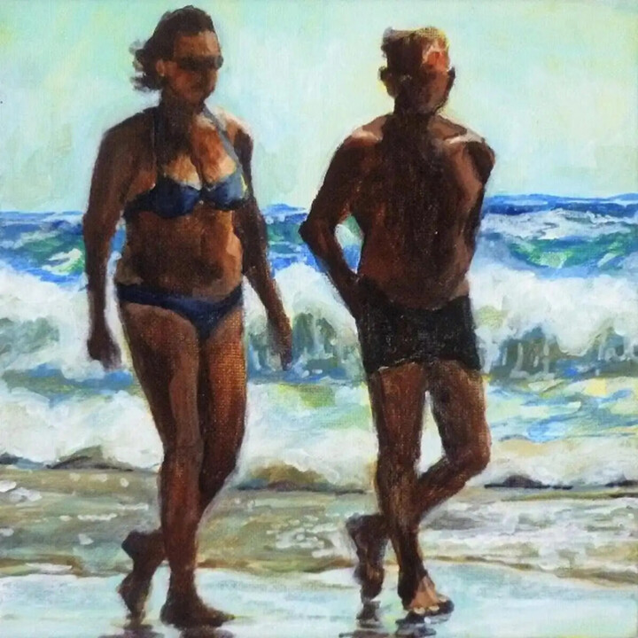 Painting titled "Côte Vermeille" by Carole Leprince, Original Artwork, Acrylic
