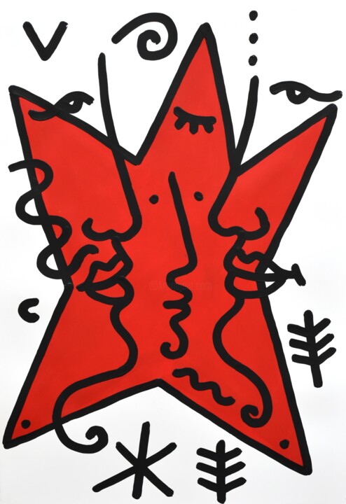Dessin intitulée "Etoile ROuge" par Guillaume Cavalier, Œuvre d'art originale, Acrylique