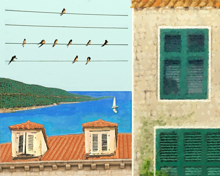 Les hirondelles de Dubrovnik 数字艺术, 19.7x24.4 in