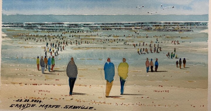 Painting titled "Grande Maree Granvi…" by Philippe Brunet, Original Artwork, Watercolor