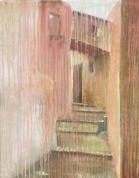 Painting titled "Escalier # 1" by Guillaume De Baudus, Original Artwork, Oil