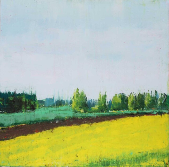 Painting titled "champ-de-ble-en-pay…" by Guillaume De Baudus, Original Artwork, Oil