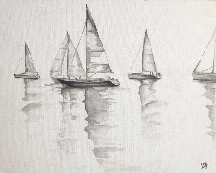 Painting titled "Pétole sur le Golfe" by Laurène Hillion, Original Artwork