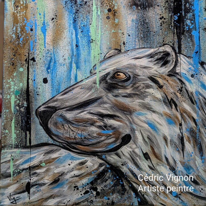 Peinture ours blanc white bear animal street art 绘画, 19.7x19.7 in