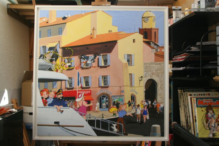 Painting titled "Nos heros Belges à…" by Philippe Marin, Original Artwork, Acrylic