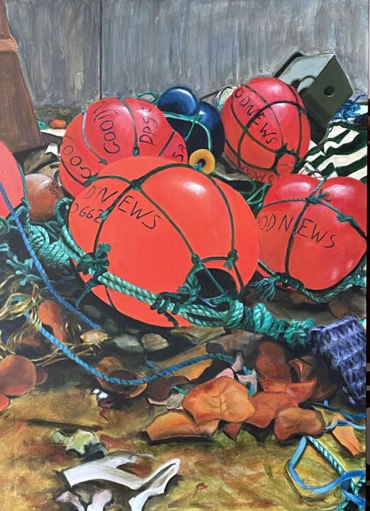 Painting titled "Flotteurs sur la pl…" by Nicole Maragnes  Lincertin, Original Artwork, Acrylic
