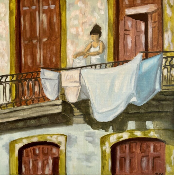 Painting titled "Draps" by Anne Vervoort, Original Artwork, Oil