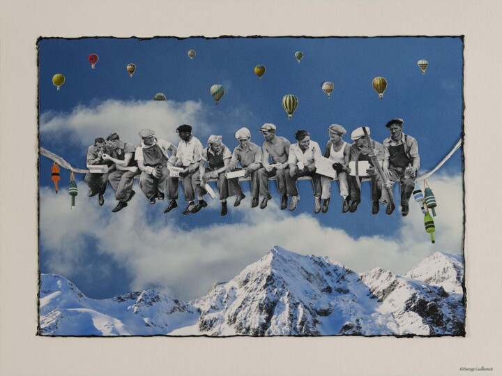 Collages intitulée "SUR UN FIL" par Joelle Isnardon, Œuvre d'art originale, Collages