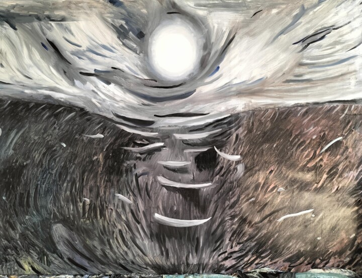 Painting titled "La Lune et la natur…" by Estrada Tamargo, Original Artwork, Oil