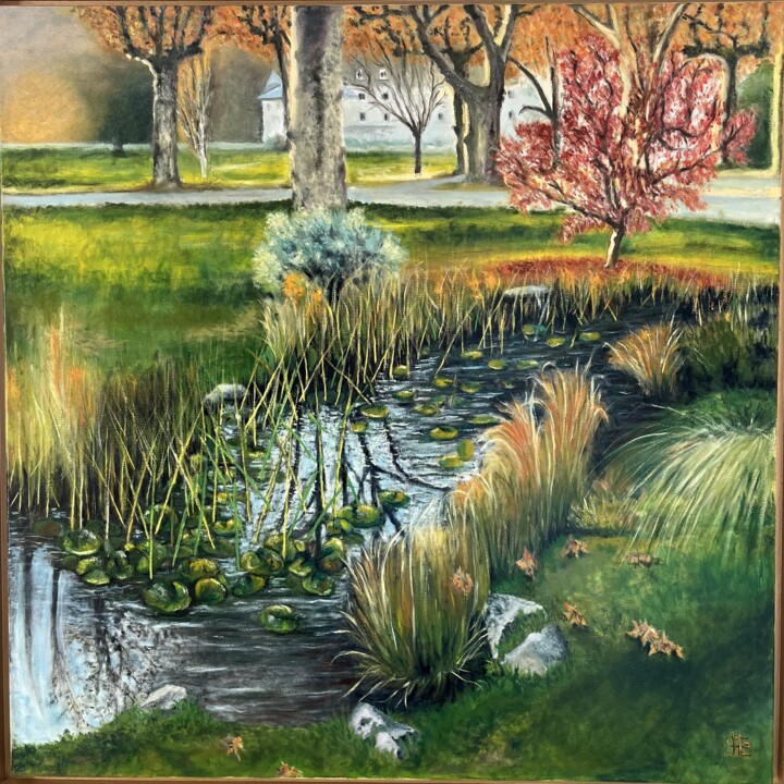Peinture intitulée "Mare en automne" par Jean-Louis Guerra, Œuvre d'art originale, Tissu