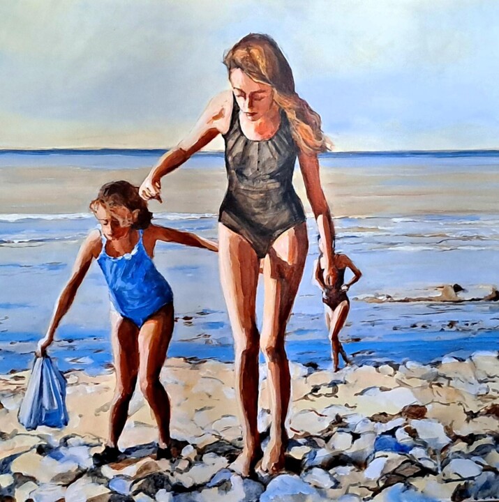 Painting titled "Plage du Nord" by Carole Leprince, Original Artwork, Acrylic
