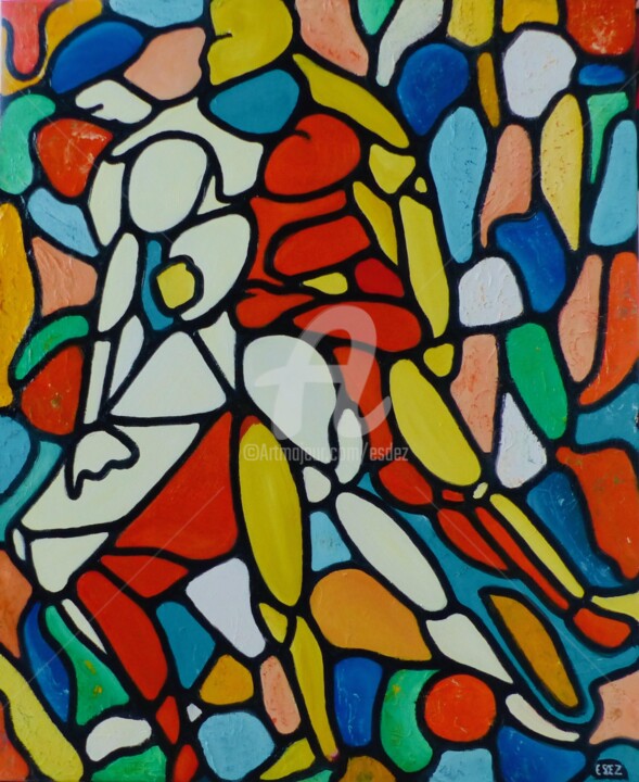Painting titled "Pyramide." by Esdez, Original Artwork, Fabric