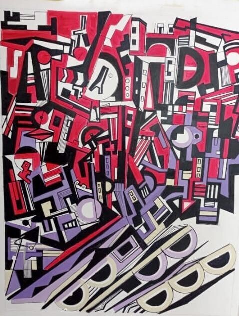 Painting titled "Alphaville" by Christian Vernier, Original Artwork, Fabric