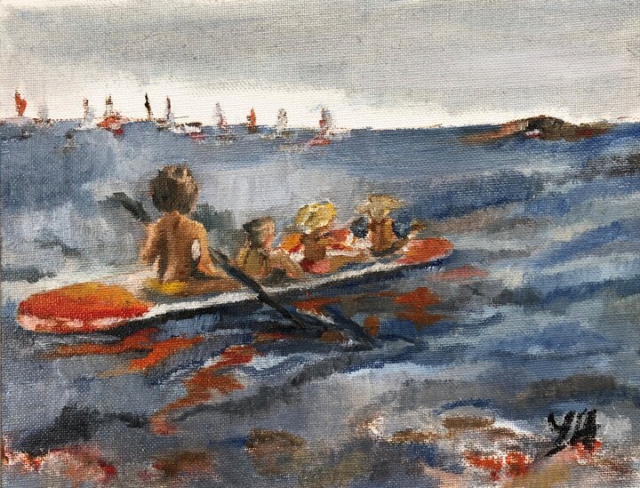 Painting titled "Un Coup de Paddle" by Laurène Hillion, Original Artwork, Oil