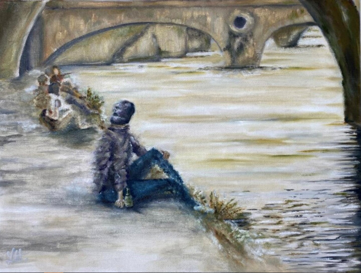 Painting titled "Sous les Ponts de P…" by Laurène Hillion, Original Artwork, Oil