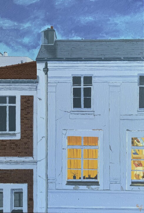 Painting titled "Avant la classe." by Sophie Cousineau, Original Artwork, Oil Mounted on Wood Stretcher frame