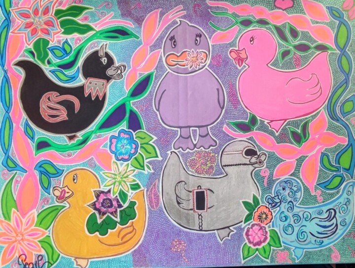 Painting titled "CRAIZY DUCK" by Pearl Street Art, Original Artwork, Acrylic