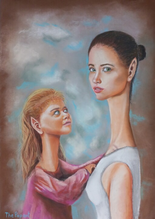 Dessin intitulée "la mère et l'enfant" par The Papart, Œuvre d'art originale, Pastel