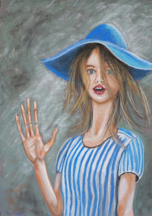 Drawing titled "la fille au chapeau…" by The Papart, Original Artwork, Pastel