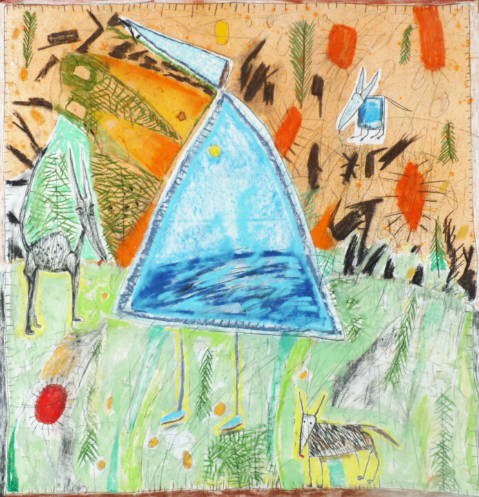 Drawing titled "Croisements #5" by Christophe Tissot, Original Artwork, Chalk