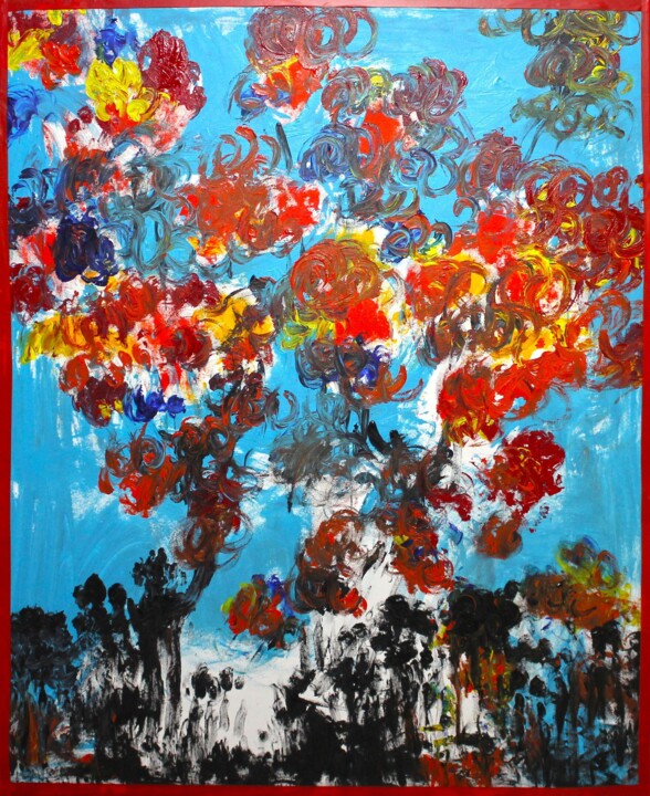 Painting titled "Le lâcher de ballons" by 0xec6d0, Original Artwork, Acrylic