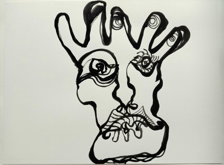 Drawing titled "La main folle du ps…" by Valerie Nicolas, Original Artwork, Ink