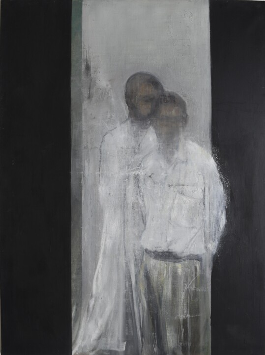Painting titled "A la frontière" by Jane Planson, Original Artwork, Oil