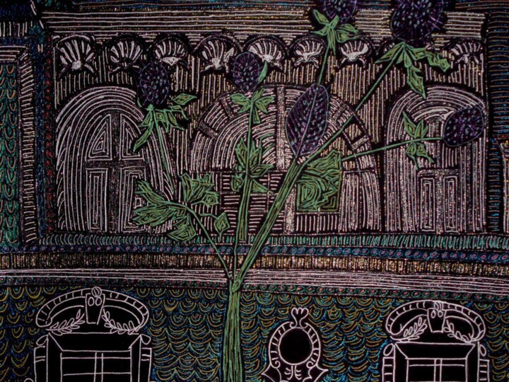 Drawing titled "Parc Monceau Paris…" by Sophie Ong, Original Artwork, Textile fiber