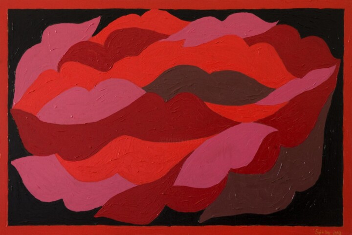 Painting titled "Lips" by Sophie Ong, Original Artwork, Wood