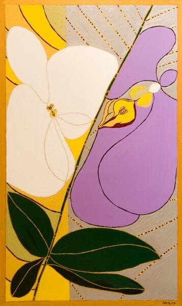 Painting titled "Clito Orchid" by Sophie Ong, Original Artwork, Wood