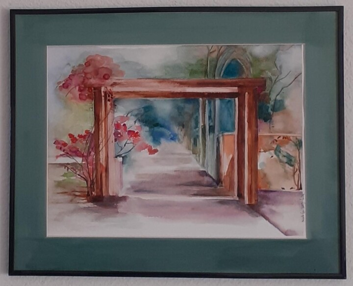Painting titled "porte fleurie" by Garonne Garonne, Original Artwork, Watercolor