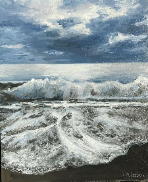 Painting titled "La vague" by A.N.Leroux, Original Artwork, Wood