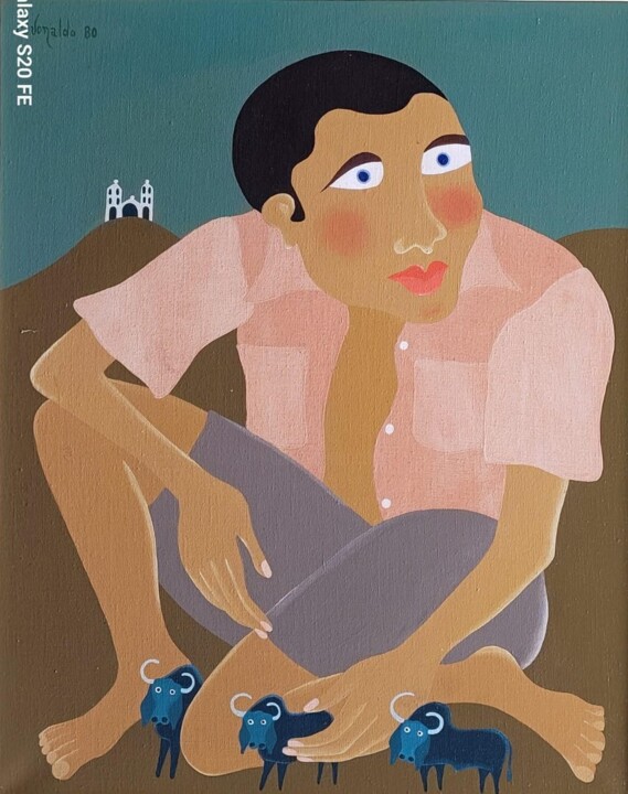 Menino boiadeiro alinhado - Le jeune gardien de bétail 绘画, 19.7x15.8 in