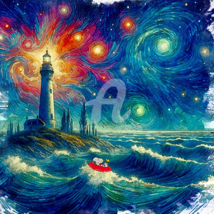 Отпечатки и Гравюры под названием "Snoopy, Nuit paisib…" - Benny Arte, Подлинное произведение искусства, Литография