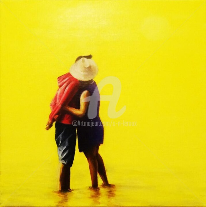 Painting titled "Les amoureux" by A.N.Leroux, Original Artwork, Fabric