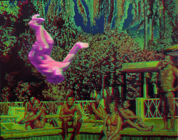 Painting titled "Pink Salto à Sausal…" by Didier Van Sprengel, Original Artwork, Oil