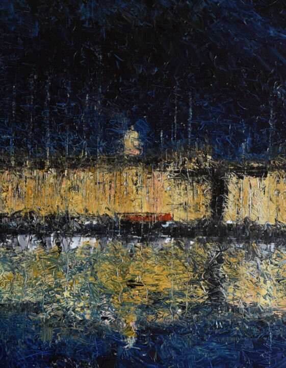Painting titled "ST TROPEZ BY NIGHT" by Michel Drass, Original Artwork, Oil