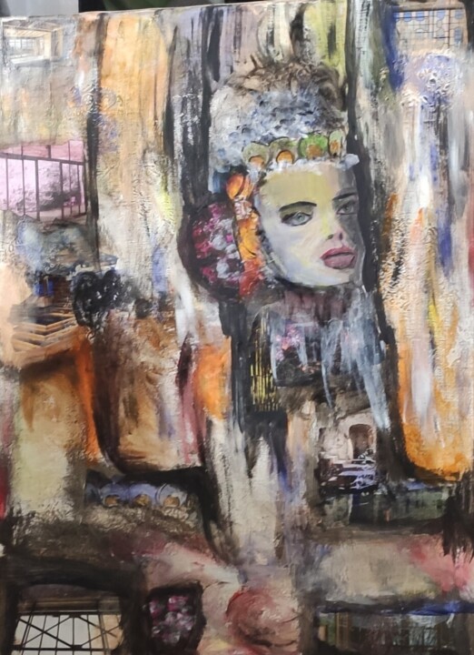 Painting titled "Reine de Saba" by Arlette Kouker, Original Artwork, Acrylic