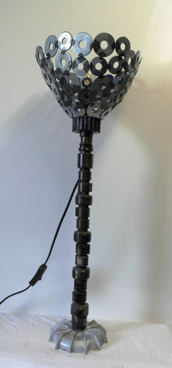 Sculpture titled "Lampe bleue" by Byludo, Original Artwork, Stainless Steel