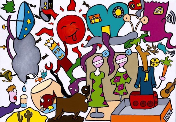 Painting titled "Les cerveaux" by Ayan, Original Artwork, Fabric