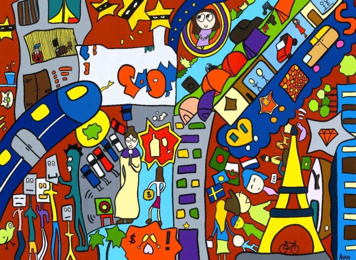 Painting titled "Paris la nuit" by Ayan, Original Artwork, Fabric