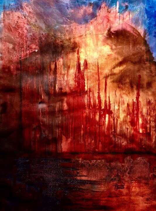 Painting titled "Réchauffement" by Franck Giraud, Original Artwork, Watercolor