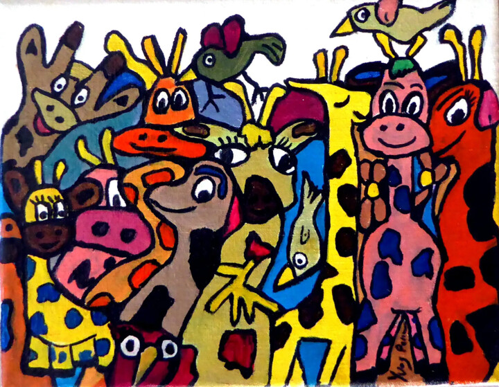 Peinture intitulée "girafes" par Yves Perrin, Œuvre d'art originale, Acrylique